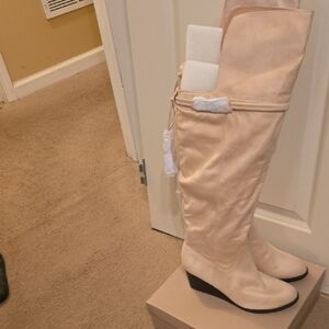 Cream Knee-High Boots